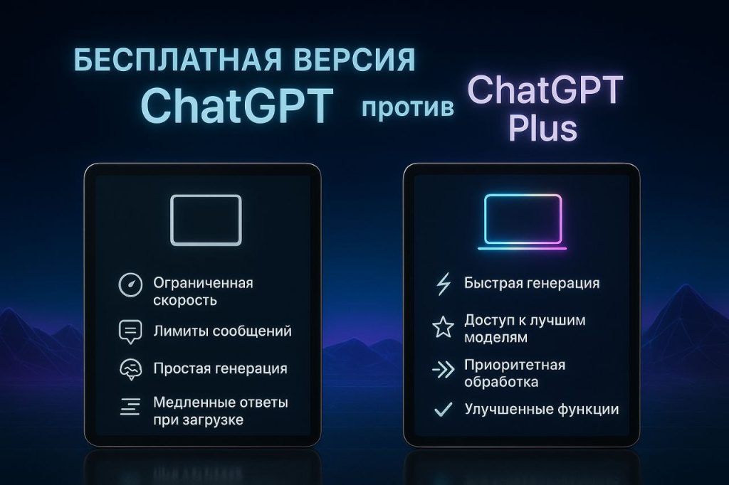 на фото отличие chat gpt plus от chat gpt бесплатно